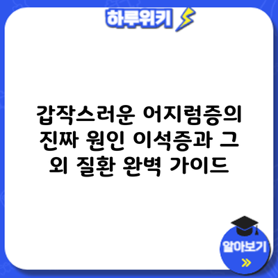 갑작스러운 어지럼증의 진짜 원인: 이석증과 그 외 질환 완벽 가이드