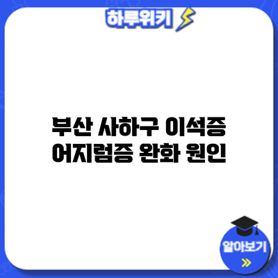 부산 사하구 이석증 어지럼증 완화: 원인