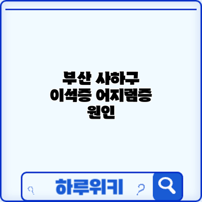 부산 사하구 이석증 어지럼증: 원인